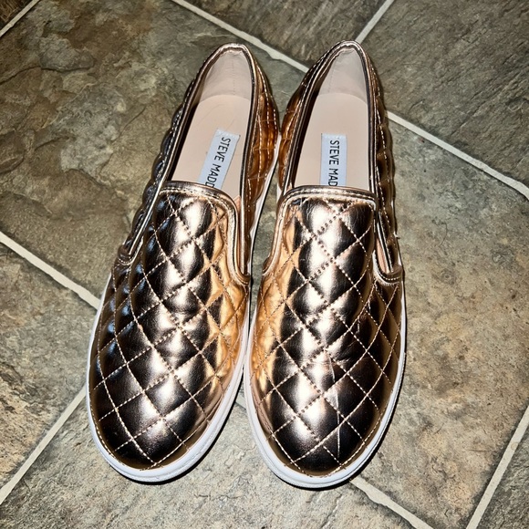 Steve Madden Rose Gold Slip Ons 